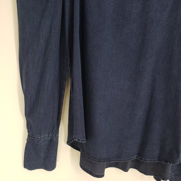 3/$25 LOFT Strappy Chambray Off the Cold Shoulder Top XXS Long Sleeve Denim Blue - Picture 5 of 7